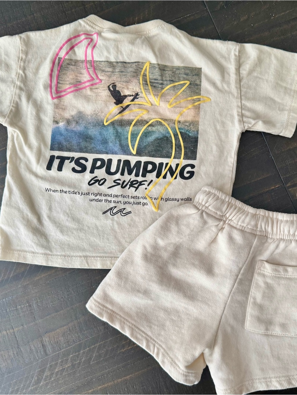 Zara Cream Kids Tee with Red Safety Label Detail
